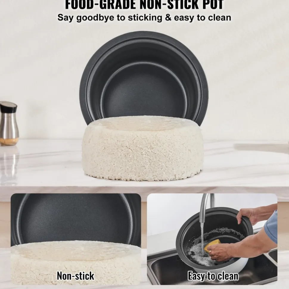 VEVOR Commercial Rice Cooker, 50-Cup Rice Cooker, 10.57 Qt / 10 Liter Large Rice Cooker and Warmer with Nonstick Inner Pot, Fast Cooking and 24-Hour Keep Warm, with Rice Cup and Paddle, for Restaurant