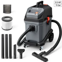 VEVOR Commercial Shop Vac, 11 Gallon Wet Dry Shop Vacuum, 5.5 Peak HP Portable with One-Button Self-Cleaning, 1350W Input, 1.25in x 7ft Hose, 20ft Cord, Industrial-Grade for Jobsite, Workshop