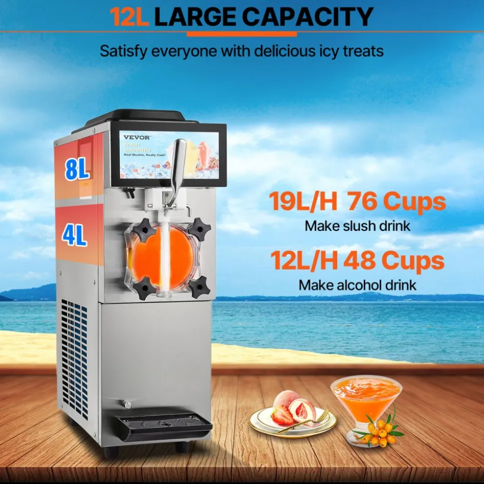 VEVOR Commercial Slushy Machine, 12L / 3.17 Gal Single Tank, Cool and Freeze Modes, Stainless Steel Margarita Smoothie Frozen Drink Maker, Slushie Machine for Party Cafes Restaurants Bars Home