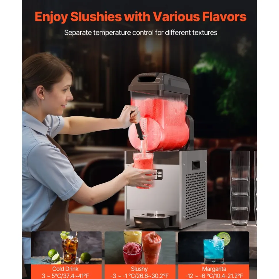 VEVOR Commercial Slushy Machine, 12L Single Tank Frozen Drink Machine, 48 Cups Stainless Steel Margarita Smoothie Frozen Drink Maker, Slushie Maker for Home Party Restaurants Cafe Bars