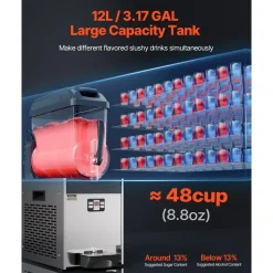 VEVOR Commercial Slushy Machine, 12L Single Tank Frozen Drink Machine, 48 Cups Stainless Steel Margarita Smoothie Frozen Drink Maker, Slushie Maker for Home Party Restaurants Cafe Bars