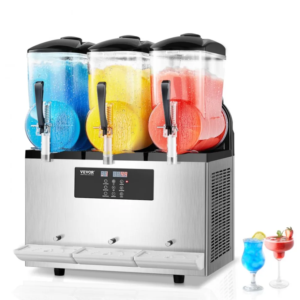 VEVOR Commercial Slushy Machine, 12Lx3 Triple Tank Frozen Drink Machine, 144 Cups Stainless Steel Margarita Smoothie Frozen Drink Maker, Slushie Maker for Home Party Restaurants Cafe Bars