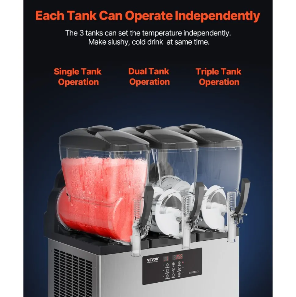 VEVOR Commercial Slushy Machine, 12Lx3 Triple Tank Frozen Drink Machine, 144 Cups Stainless Steel Margarita Smoothie Frozen Drink Maker, Slushie Maker for Home Party Restaurants Cafe Bars