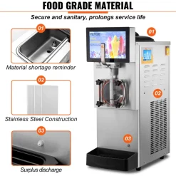 VEVOR Commercial Slushy Machine, 8L / 2.1 Gal Single Bowl, Cool and Freeze Modes, 1050W Stainless Steel Margarita Smoothie Frozen Drink Maker, Slushie Machine for Party Cafes Restaurants Bars Home