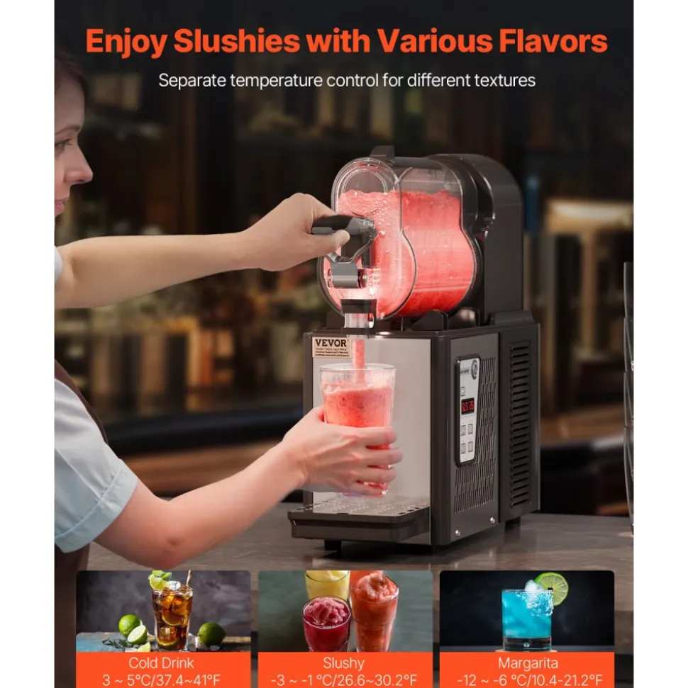 VEVOR Commercial Slushy Machine, 3L Single Tank Frozen Drink Machine, 12 Cups Stainless Steel Margarita Smoothie Frozen Drink Maker, Slushie Maker for Home Party Restaurants Cafe Bars
