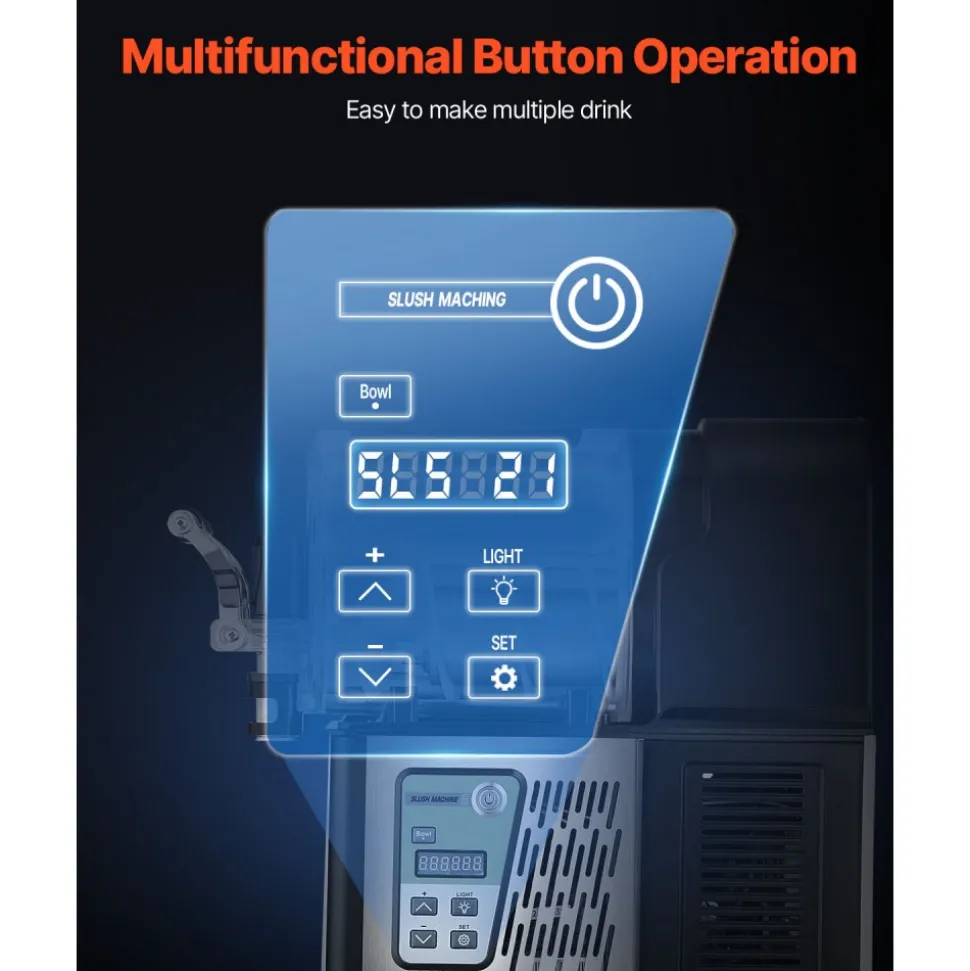 VEVOR Commercial Slushy Machine, 3L Single Tank Frozen Drink Machine, 12 Cups Stainless Steel Margarita Smoothie Frozen Drink Maker, Slushie Maker for Home Party Restaurants Cafe Bars