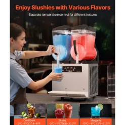 VEVOR Commercial Slushy Machine, 12Lx2 Double Tank Frozen Drink Machine, 96 Cups Stainless Steel Margarita Smoothie Frozen Drink Maker, Slushie Maker for Home Party Restaurants Cafe Bars
