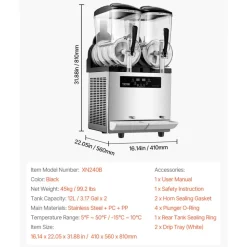 VEVOR Commercial Slushy Machine, 12Lx2 Double Tank Frozen Drink Machine, 96 Cups Stainless Steel Margarita Smoothie Frozen Drink Maker, Slushie Maker for Home Party Restaurants Cafe Bars