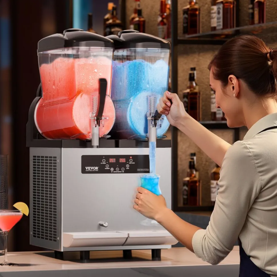 VEVOR Commercial Slushy Machine, 12Lx2 Double Tank Frozen Drink Machine, 96 Cups Stainless Steel Margarita Smoothie Frozen Drink Maker, Slushie Maker for Home Party Restaurants Cafe Bars