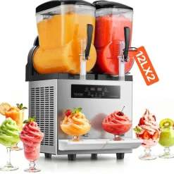 VEVOR Commercial Slushy Machine, 12Lx2 Double Tank Frozen Drink Machine, 96 Cups Stainless Steel Margarita Smoothie Frozen Drink Maker, Slushie Maker for Home Party Restaurants Cafe Bars