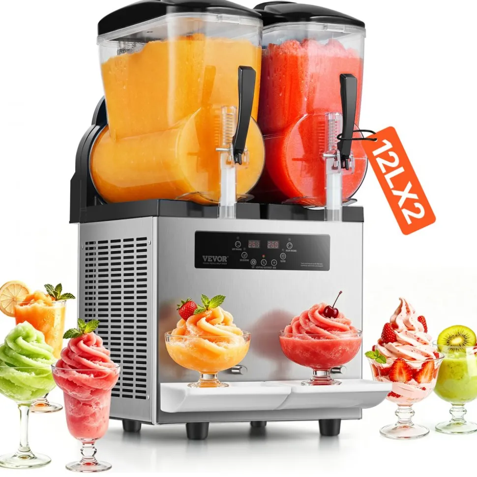 VEVOR Commercial Slushy Machine, 12Lx2 Double Tank Frozen Drink Machine, 96 Cups Stainless Steel Margarita Smoothie Frozen Drink Maker, Slushie Maker for Home Party Restaurants Cafe Bars