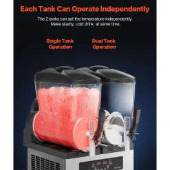 VEVOR Commercial Slushy Machine, 12Lx2 Double Tank Frozen Drink Machine, 96 Cups Stainless Steel Margarita Smoothie Frozen Drink Maker, Slushie Maker for Home Party Restaurants Cafe Bars