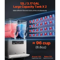 VEVOR Commercial Slushy Machine, 12Lx2 Double Tank Frozen Drink Machine, 96 Cups Stainless Steel Margarita Smoothie Frozen Drink Maker, Slushie Maker for Home Party Restaurants Cafe Bars