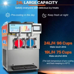 VEVOR Commercial Slushy Machine, 2 x 12L / 3.17 Gal Double Tanks, Cool and Freeze Modes, Stainless Steel Margarita Smoothie Frozen Drink Maker, Slushie Machine for Party Cafes Restaurants Bars Home