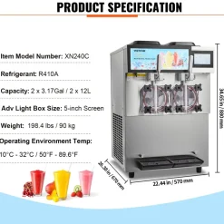 VEVOR Commercial Slushy Machine, 2 x 12L / 3.17 Gal Double Tanks, Cool and Freeze Modes, Stainless Steel Margarita Smoothie Frozen Drink Maker, Slushie Machine for Party Cafes Restaurants Bars Home