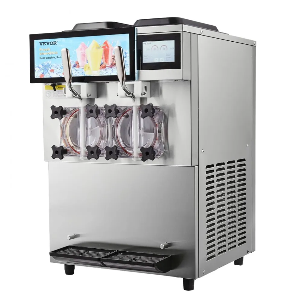 VEVOR Commercial Slushy Machine, 2 x 12L / 3.17 Gal Double Tanks, Cool and Freeze Modes, Stainless Steel Margarita Smoothie Frozen Drink Maker, Slushie Machine for Party Cafes Restaurants Bars Home