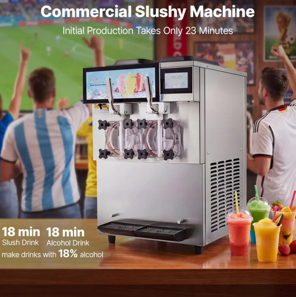VEVOR Commercial Slushy Machine, 2 x 12L / 3.17 Gal Double Tanks, Cool and Freeze Modes, Stainless Steel Margarita Smoothie Frozen Drink Maker, Slushie Machine for Party Cafes Restaurants Bars Home