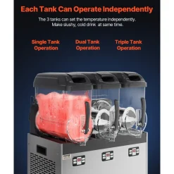 VEVOR Commercial Slushy Machine, 12Lx3 Triple Tank Frozen Drink Machine, 144 Cups Stainless Steel Margarita Smoothie Frozen Drink Maker, Slushie Maker for Home Party Restaurants Cafe Bars