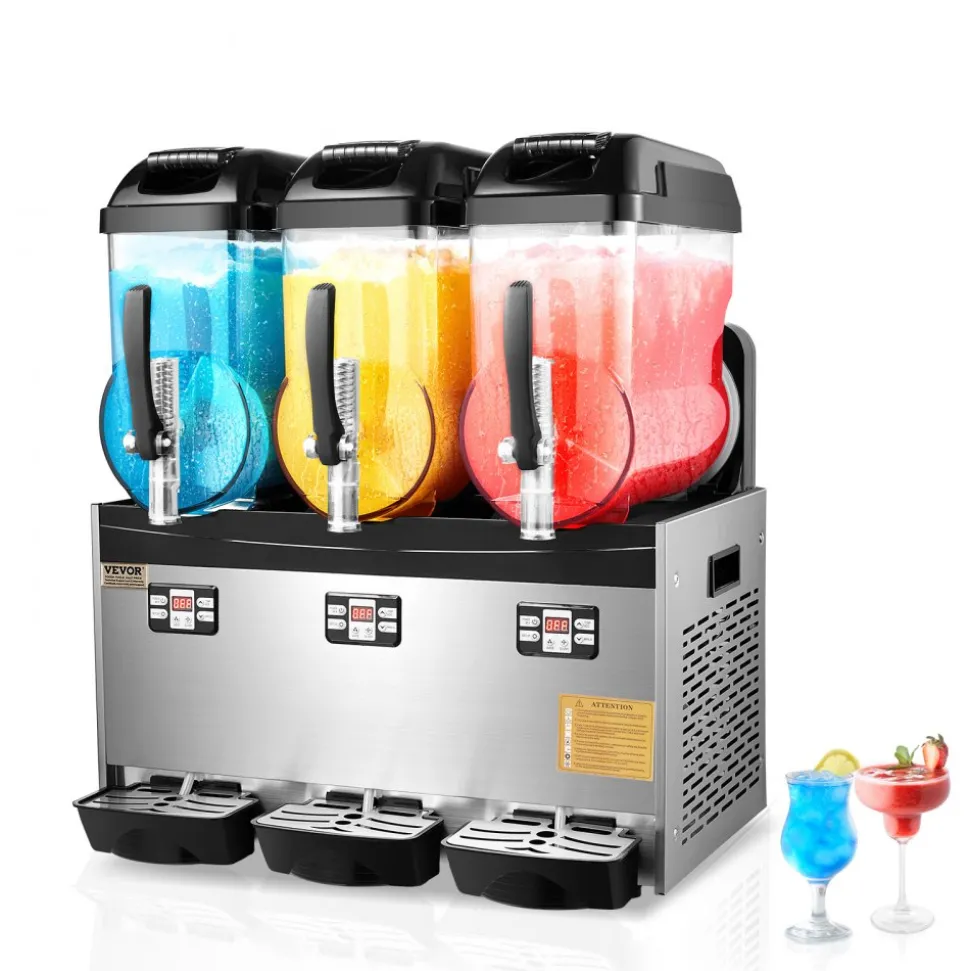 VEVOR Commercial Slushy Machine, 12Lx3 Triple Tank Frozen Drink Machine, 144 Cups Stainless Steel Margarita Smoothie Frozen Drink Maker, Slushie Maker for Home Party Restaurants Cafe Bars