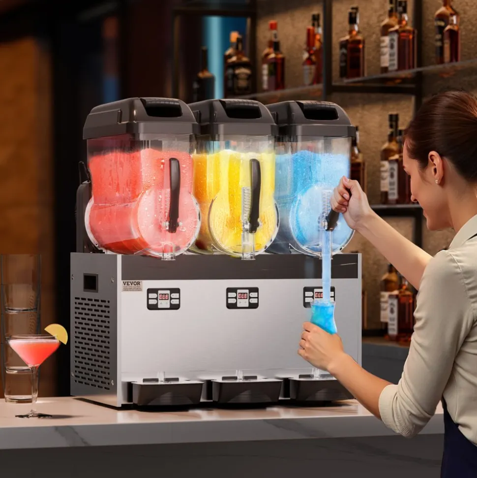 VEVOR Commercial Slushy Machine, 12Lx3 Triple Tank Frozen Drink Machine, 144 Cups Stainless Steel Margarita Smoothie Frozen Drink Maker, Slushie Maker for Home Party Restaurants Cafe Bars