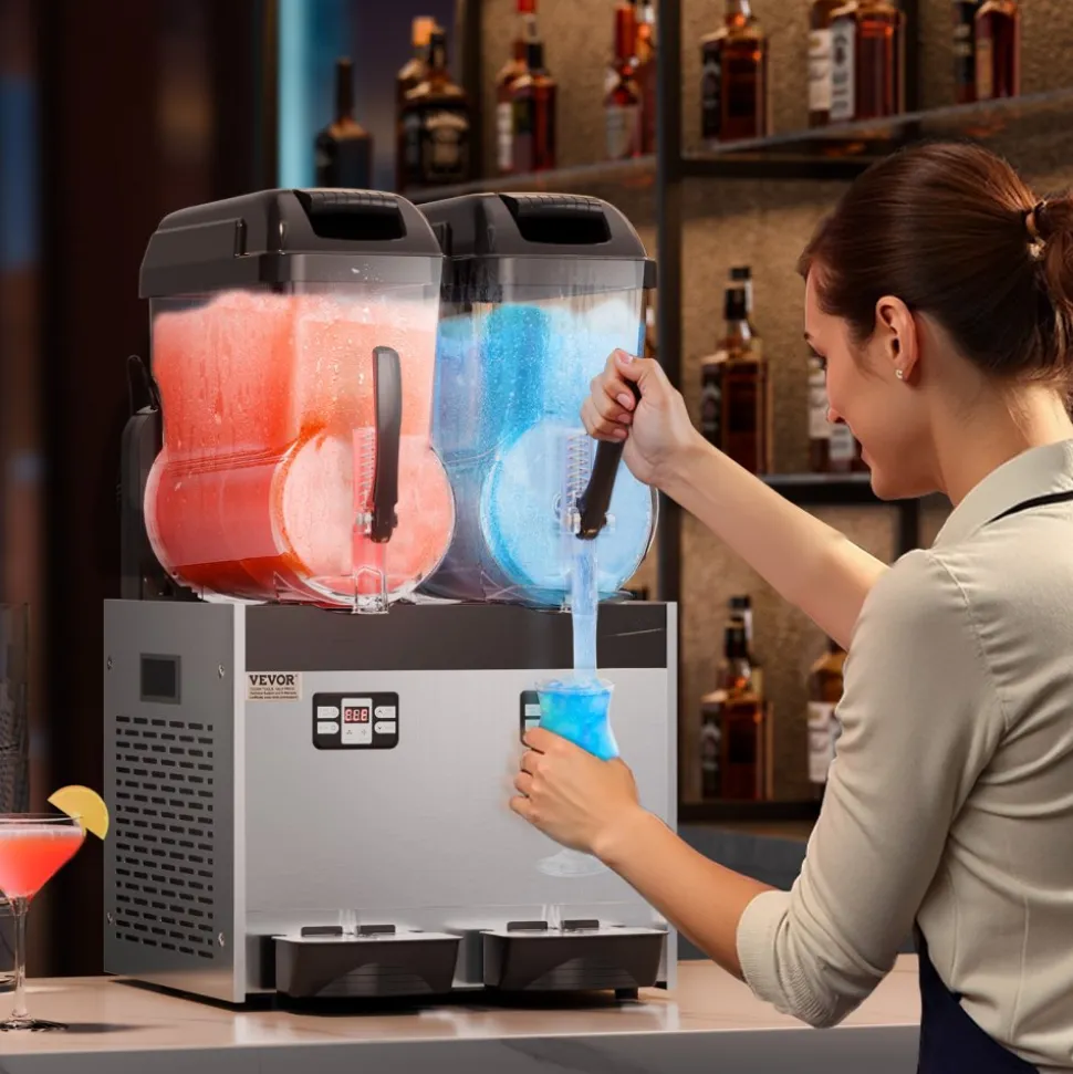 VEVOR Commercial Slushy Machine, 12Lx2 Double Tank Frozen Drink Machine, 96 Cups Stainless Steel Margarita Smoothie Frozen Drink Maker, Slushie Maker for Home Party Restaurants Cafe Bars