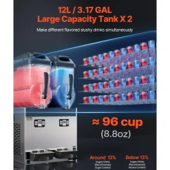 VEVOR Commercial Slushy Machine, 12Lx2 Double Tank Frozen Drink Machine, 96 Cups Stainless Steel Margarita Smoothie Frozen Drink Maker, Slushie Maker for Home Party Restaurants Cafe Bars