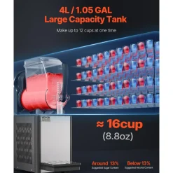 VEVOR Commercial Slushy Machine, 4L Single Tank Frozen Drink Machine, 16 Cups Stainless Steel Margarita Smoothie Frozen Drink Maker, Slushie Maker for Home Party Restaurants Cafe Bars