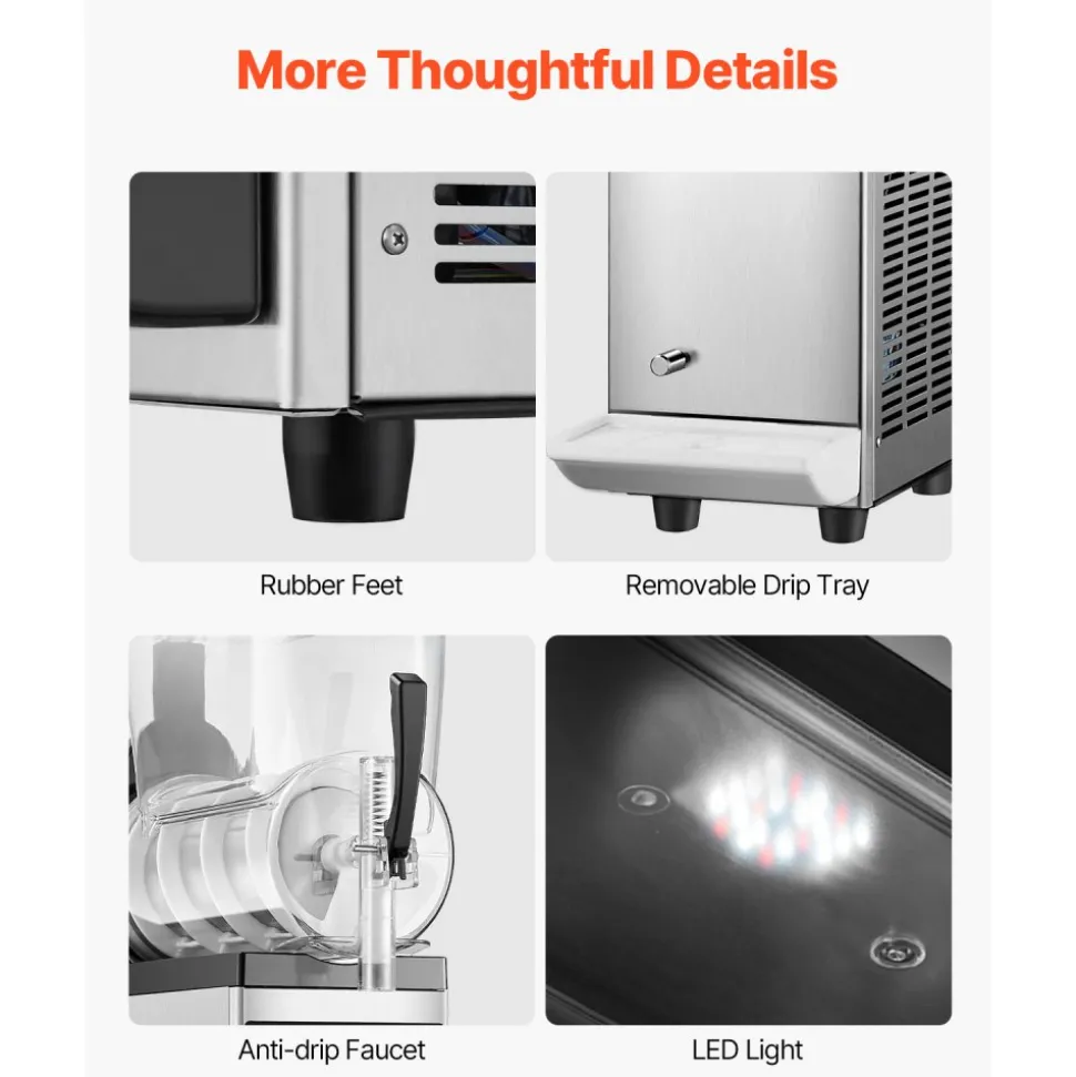 VEVOR Commercial Slushy Machine, 12L Single Tank Frozen Drink Machine, 48 Cups Stainless Steel Margarita Smoothie Frozen Drink Maker, Slushie Maker for Home Party Restaurants Cafe Bars