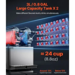 VEVOR Commercial Slushy Machine, 3Lx2 Double Tank Frozen Drink Machine, 24 Cups Stainless Steel Margarita Smoothie Frozen Drink Maker, Slushie Maker for Home Party Restaurants Cafe Bars