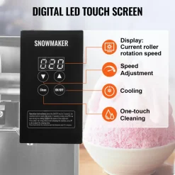 VEVOR Commercial Snowflake Ice Machine, 375LBS/24H Snowflake Ice Maker, Stainless Steel Ice Shaver Machine, Electric Snow Cone Maker, Air Cooling System for Rapid Heat Dissipation, for Bakery, Cafe