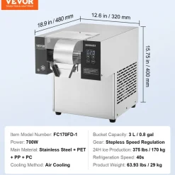VEVOR Commercial Snowflake Ice Machine, 375LBS/24H Snowflake Ice Maker, Stainless Steel Ice Shaver Machine, Electric Snow Cone Maker, Air Cooling System for Rapid Heat Dissipation, for Bakery, Cafe