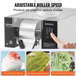 VEVOR Commercial Snowflake Ice Machine, 375LBS/24H Snowflake Ice Maker, Stainless Steel Ice Shaver Machine, Electric Snow Cone Maker, Air Cooling System for Rapid Heat Dissipation, for Bakery, Cafe