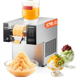 VEVOR Commercial Snowflake Ice Machine, 176.4LBS/24H Snowflake Ice Maker, Stainless Steel Ice Shaver Machine, Electric Snow Cone Maker, Air Cooling System for Rapid Heat Dissipation, for Bakery, Cafe