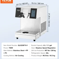 VEVOR Commercial Snowflake Ice Machine, 507LBS/24H Snowflake Ice Maker, Stainless Steel Ice Shaver Machine, Electric Snow Cone Maker, Air Cooling System for Rapid Heat Dissipation, for Bakery, Cafe