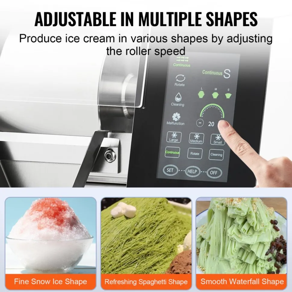 VEVOR Commercial Snowflake Ice Machine, 397LBS/24H Snowflake Ice Maker, Stainless Steel Ice Shaver Machine, Electric Snow Cone Maker, Air Cooling System for Rapid Heat Dissipation, for Bakery, Cafe
