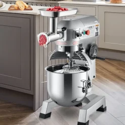 VEVOR Commercial Stand Mixer, 20Qt Stainless Steel Bowl, 1100W 2 in 1 Multifunctional Electric Food Mixer with Meat Grinder & 3 Speeds, Dough Hook Whisk Beater Included, Perfect for Bakery Pizzeria
