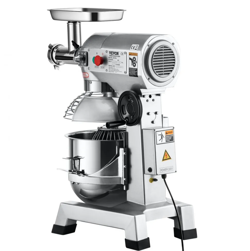 VEVOR Commercial Stand Mixer, 20Qt Stainless Steel Bowl, 1100W 2 in 1 Multifunctional Electric Food Mixer with Meat Grinder & 3 Speeds, Dough Hook Whisk Beater Included, Perfect for Bakery Pizzeria