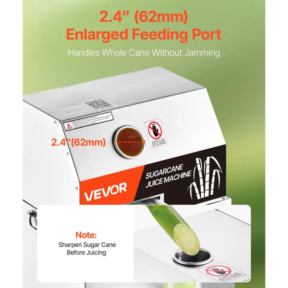 VEVOR Commercial Sugar Cane Juicer, 800W Electric Sugarcane Juicer Machine with 661LBS/H High Output, 3 Stainless Steel Rollers, Sugar Cane Press Juice Extractor Squeezer on Wheels for Home/Commercial