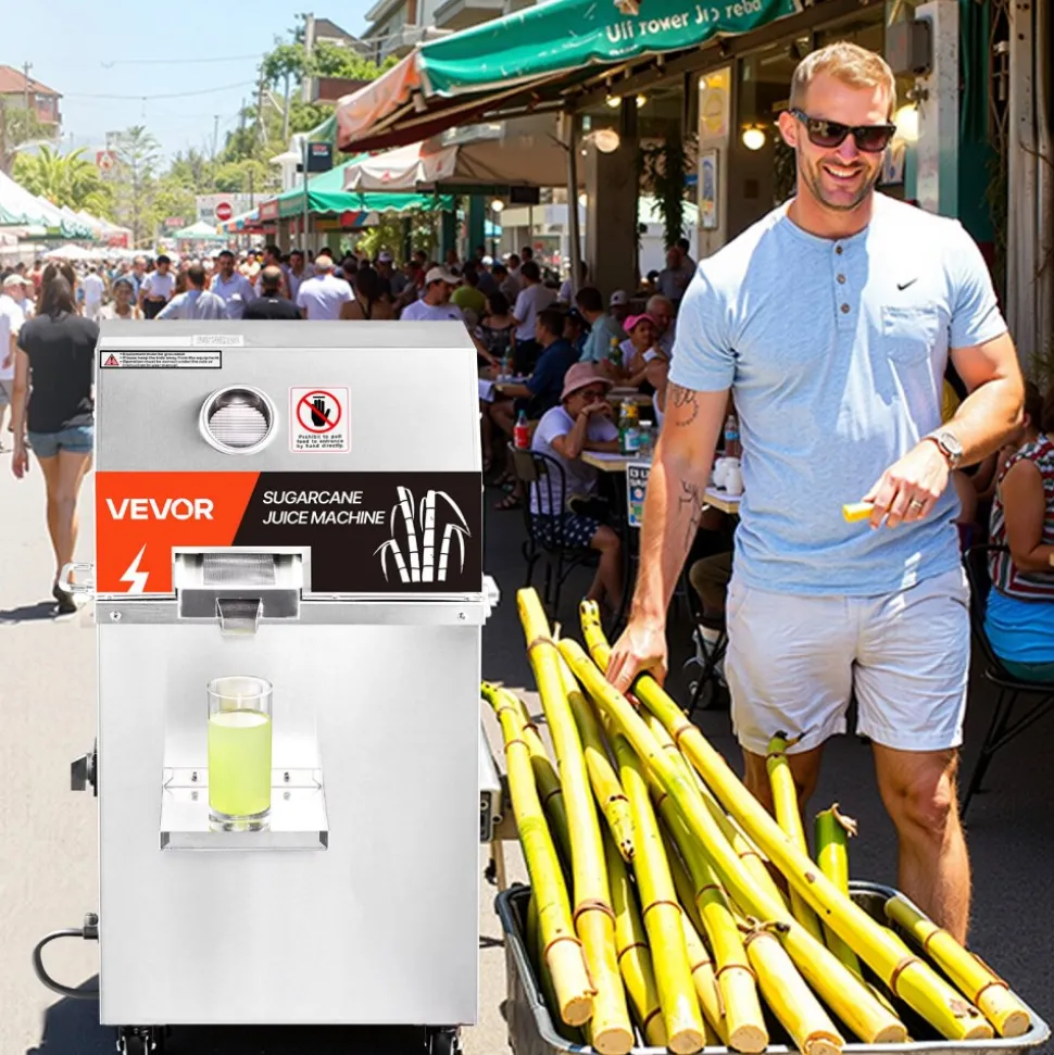 VEVOR Commercial Sugar Cane Juicer, 800W Electric Sugarcane Juicer Machine with 661LBS/H High Output, 3 Stainless Steel Rollers, Sugar Cane Press Juice Extractor Squeezer on Wheels for Home/Commercial