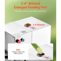 VEVOR Commercial Sugar Cane Juicer, 110LBS/H High Output Sugarcane Juicer Machine with 3 Stainless Steel Rollers, 2.4