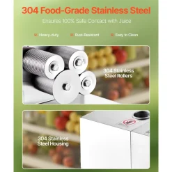 VEVOR Commercial Sugar Cane Juicer, 110LBS/H High Output Sugarcane Juicer Machine with 3 Stainless Steel Rollers, 2.4