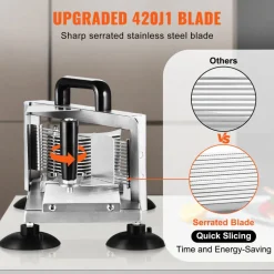 VEVOR Commercial Tomato Slicer, 1/4"+3/8"+3/16" Tomato Cutter Slicer, Stainless Steel Heavy Duty Tomato Slicer Machine, Manual Tomato Slicer with Non-slip Feet, Cutting Tomatoes, Cucumbers, Bananas