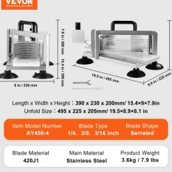 VEVOR Commercial Tomato Slicer, 1/4"+3/8"+3/16" Tomato Cutter Slicer, Stainless Steel Heavy Duty Tomato Slicer Machine, Manual Tomato Slicer with Non-slip Feet, Cutting Tomatoes, Cucumbers, Bananas