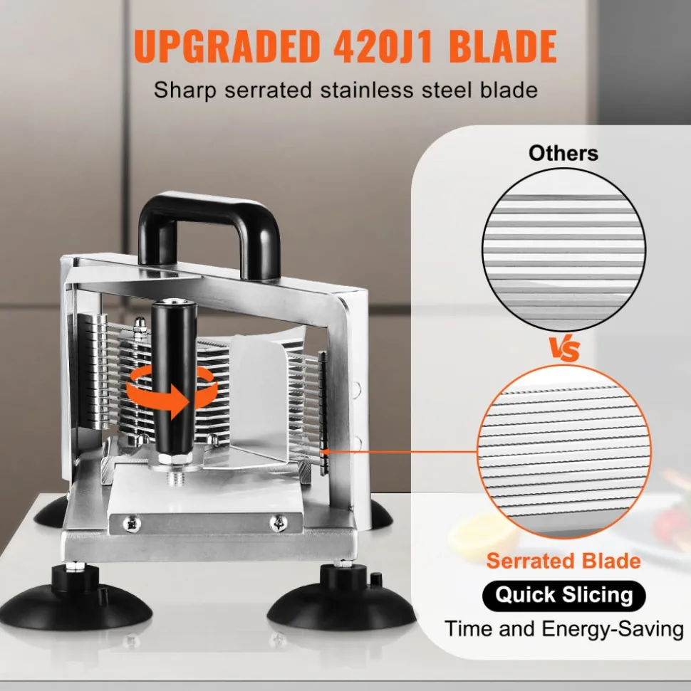 VEVOR Commercial Tomato Slicer, 3/16 inch Tomato Cutter Slicer, Stainless Steel Heavy Duty Tomato Slicer Machine, Manual Tomato Slicer with Non-slip Feet, for Cutting Tomatoes, Cucumbers, Bananas