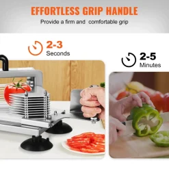 VEVOR Commercial Tomato Slicer, 1/4 inch Tomato Cutter Slicer, Stainless Steel Heavy Duty Tomato Slicer Machine, Manual Tomato Slicer with Non-slip Feet, for Cutting Tomatoes, Cucumbers, Bananas