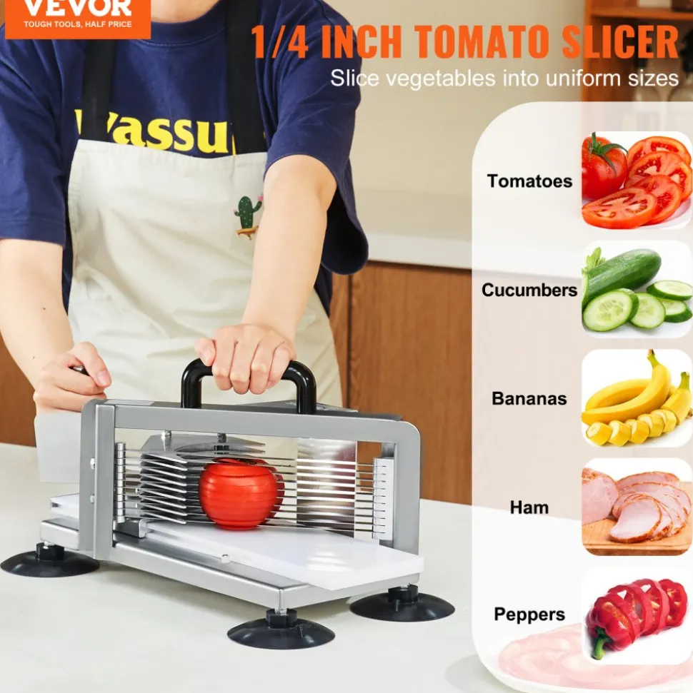 VEVOR Commercial Tomato Slicer, 1/4 inch Tomato Cutter Slicer, Stainless Steel Heavy Duty Tomato Slicer Machine, Manual Tomato Slicer with Non-slip Feet, for Cutting Tomatoes, Cucumbers, Bananas
