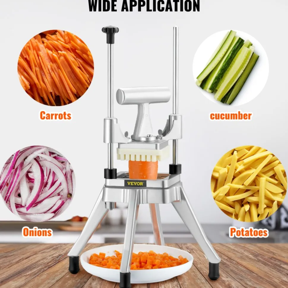 VEVOR Commercial Vegetable Fruit Chopper 1/4" Blade Heavy Duty Professional Food Dicer Kattex French Fry Cutter Onion Slicer Stainless Steel for Tomato Peppers Potato Mushroom