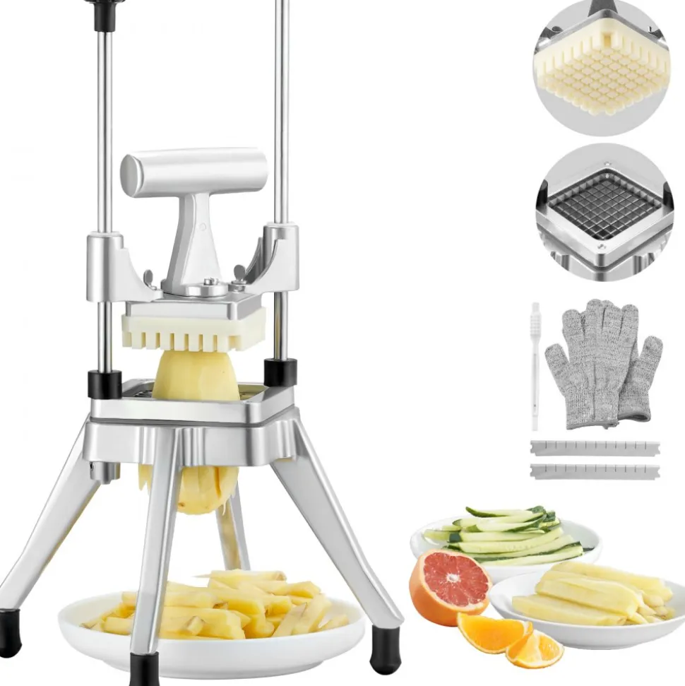 VEVOR Commercial Vegetable Fruit Chopper 3/8″ Blade Heavy Duty Professional Food Dicer Kattex French Fry Cutter Onion Slicer Stainless Steel for Tomato Peppers Potato Mushroom, Sliver