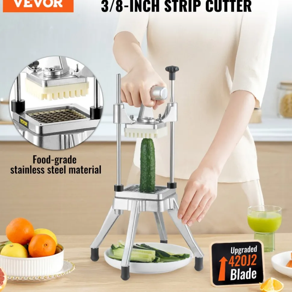 VEVOR Commercial Vegetable Fruit Chopper 3/8″ Blade Heavy Duty Professional Food Dicer Kattex French Fry Cutter Onion Slicer Stainless Steel for Tomato Peppers Potato Mushroom, Sliver