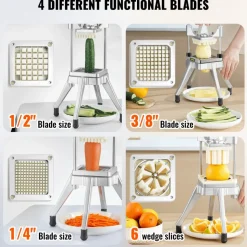 VEVOR Commercial Vegetable Fruit Chopper, Stainless Steel French Fry Cutter with 4 Blades 1/4